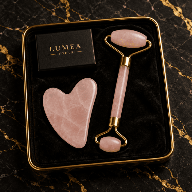 Lumea Tools rožinio kvarco gua sha ir volelis